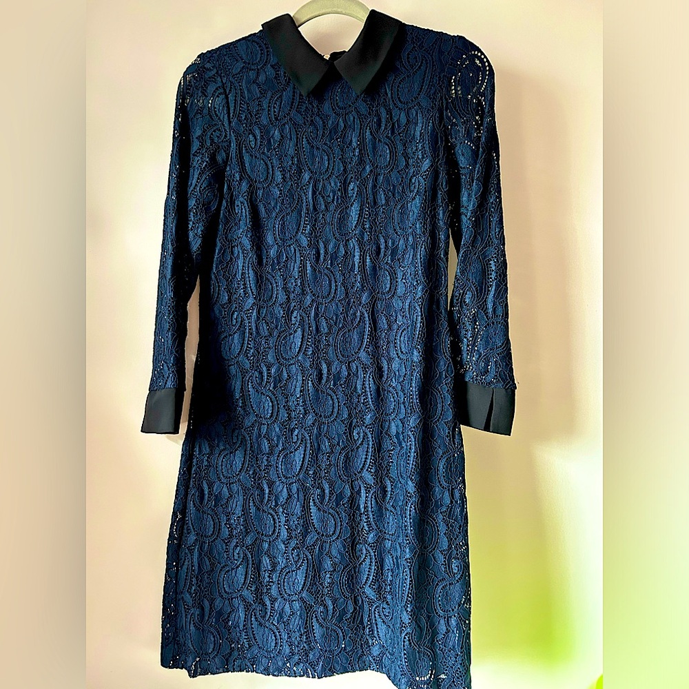 Long-sleeve dark blue lace dress NWT